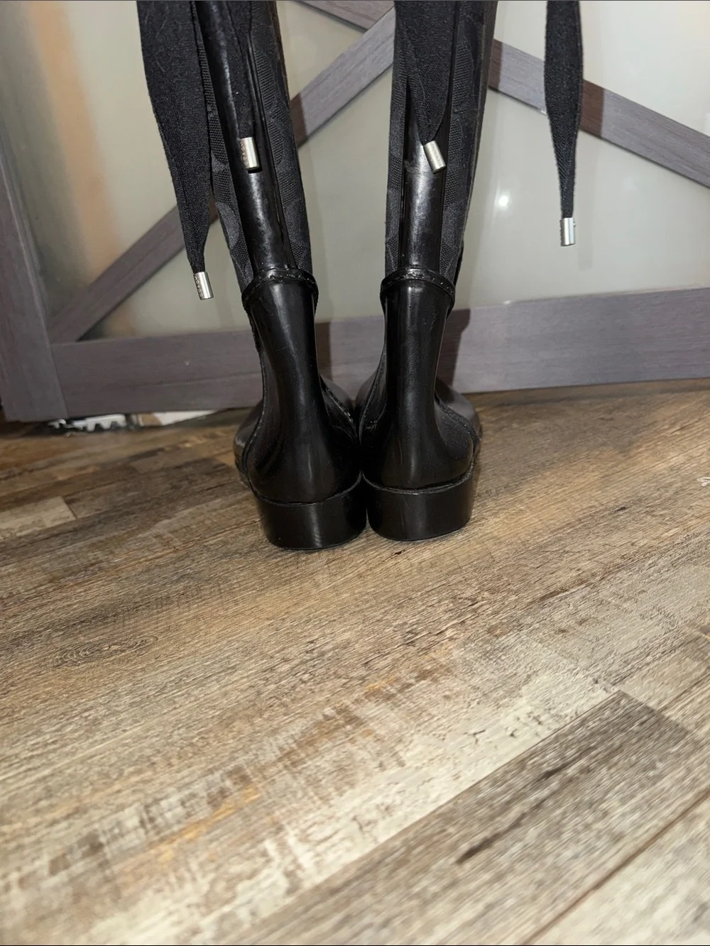 Coach TristeeTall Black Signature Lace-Up Rain Boots